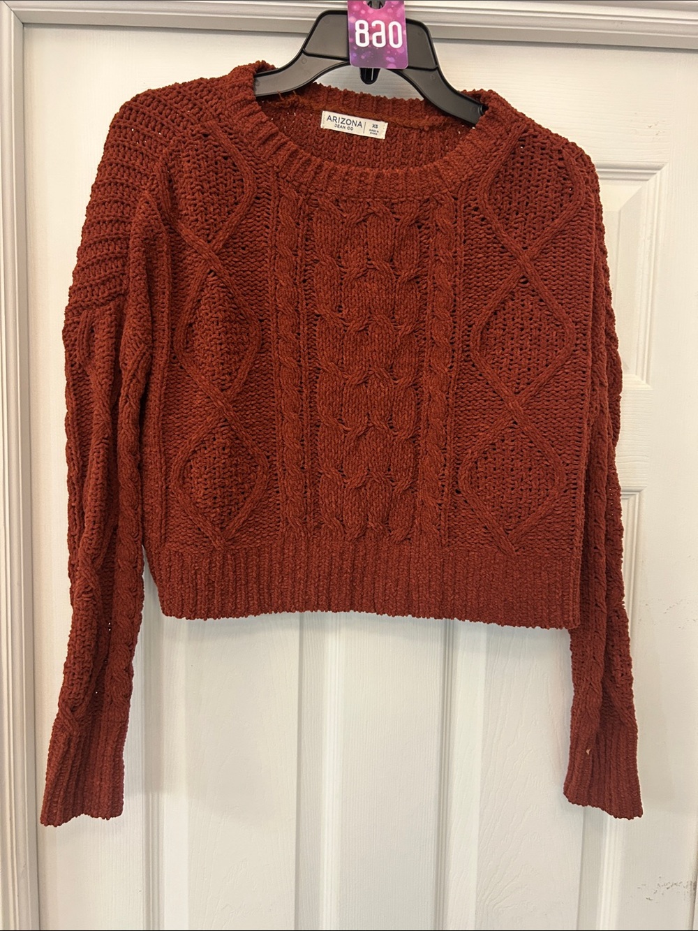Arizona Jean Company Rust Cable Knit Cropped Crew Sweater